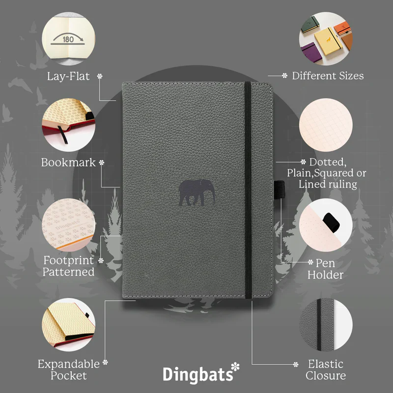Dingbats Grey Elephant A5 Notebook - Image 3