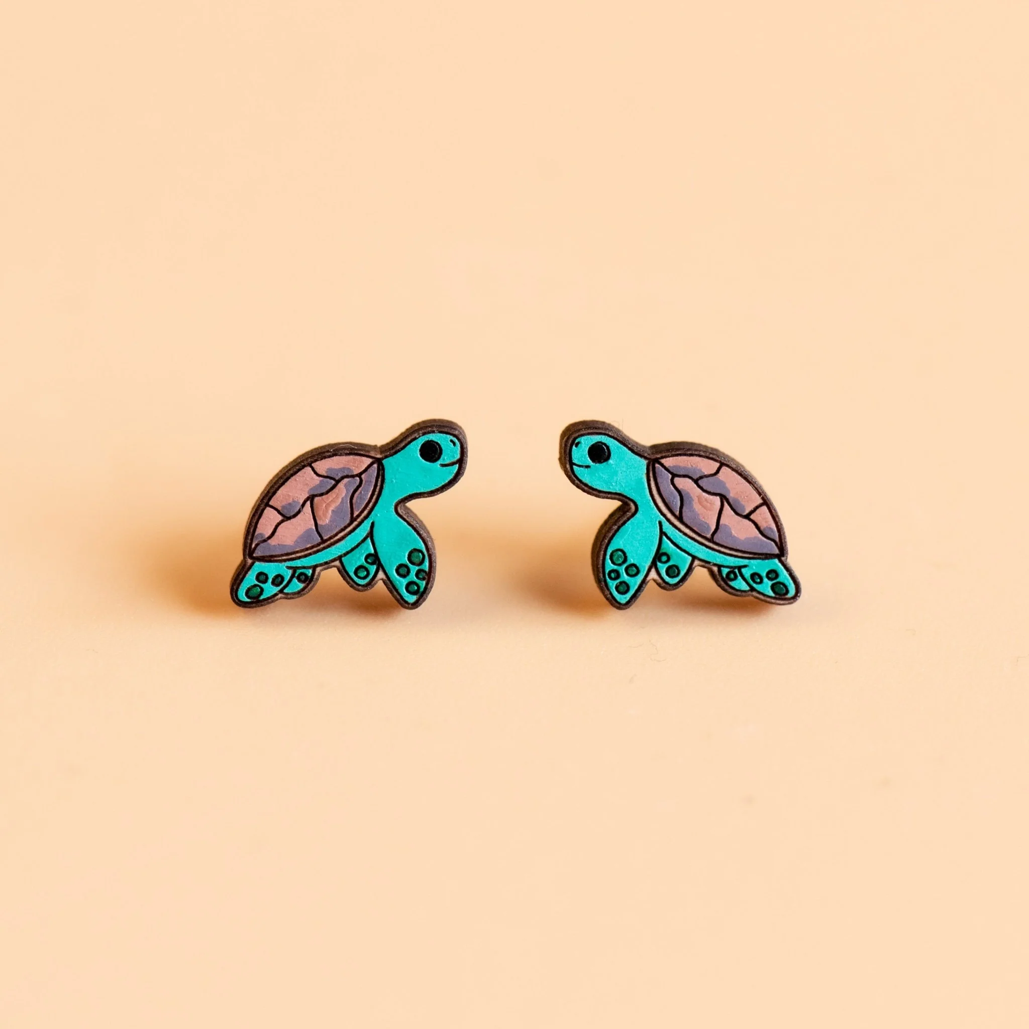 Hand-painted Wooden Earrings - Sea Turtle