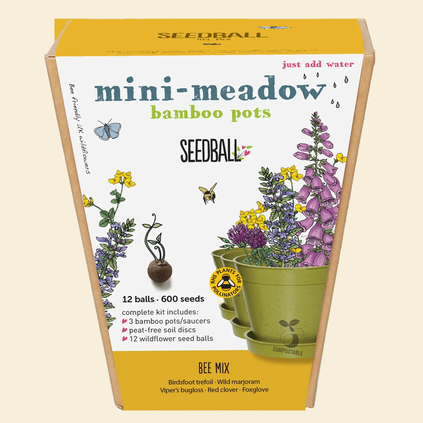 Seedball Mini Meadow Bamboo Pots - Bee Mix - Image 2
