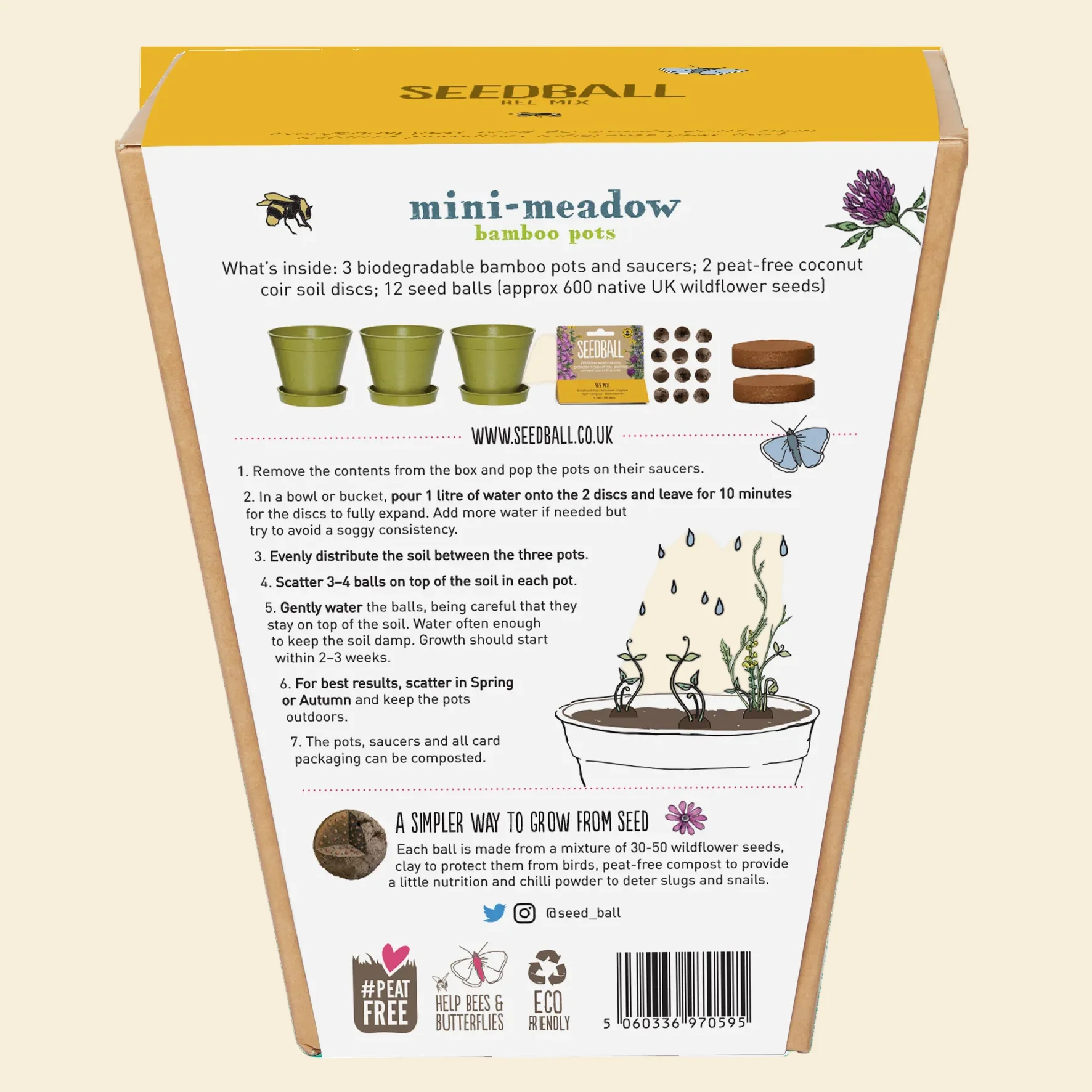 Seedball Mini Meadow Bamboo Pots - Bee Mix - Image 3