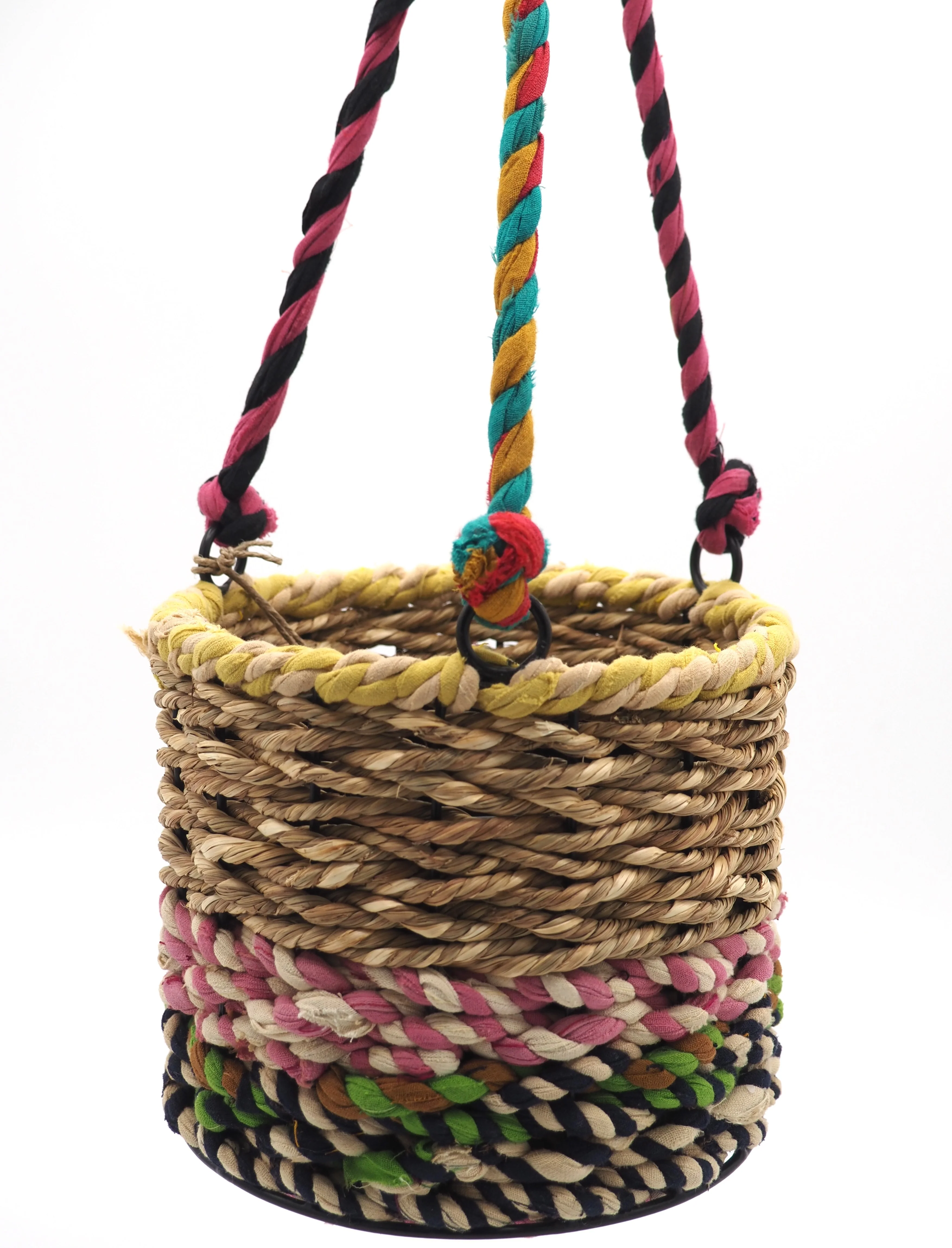 Munja and Reclaimed Fabric Eco Hanging Planter – Medium - Image 2