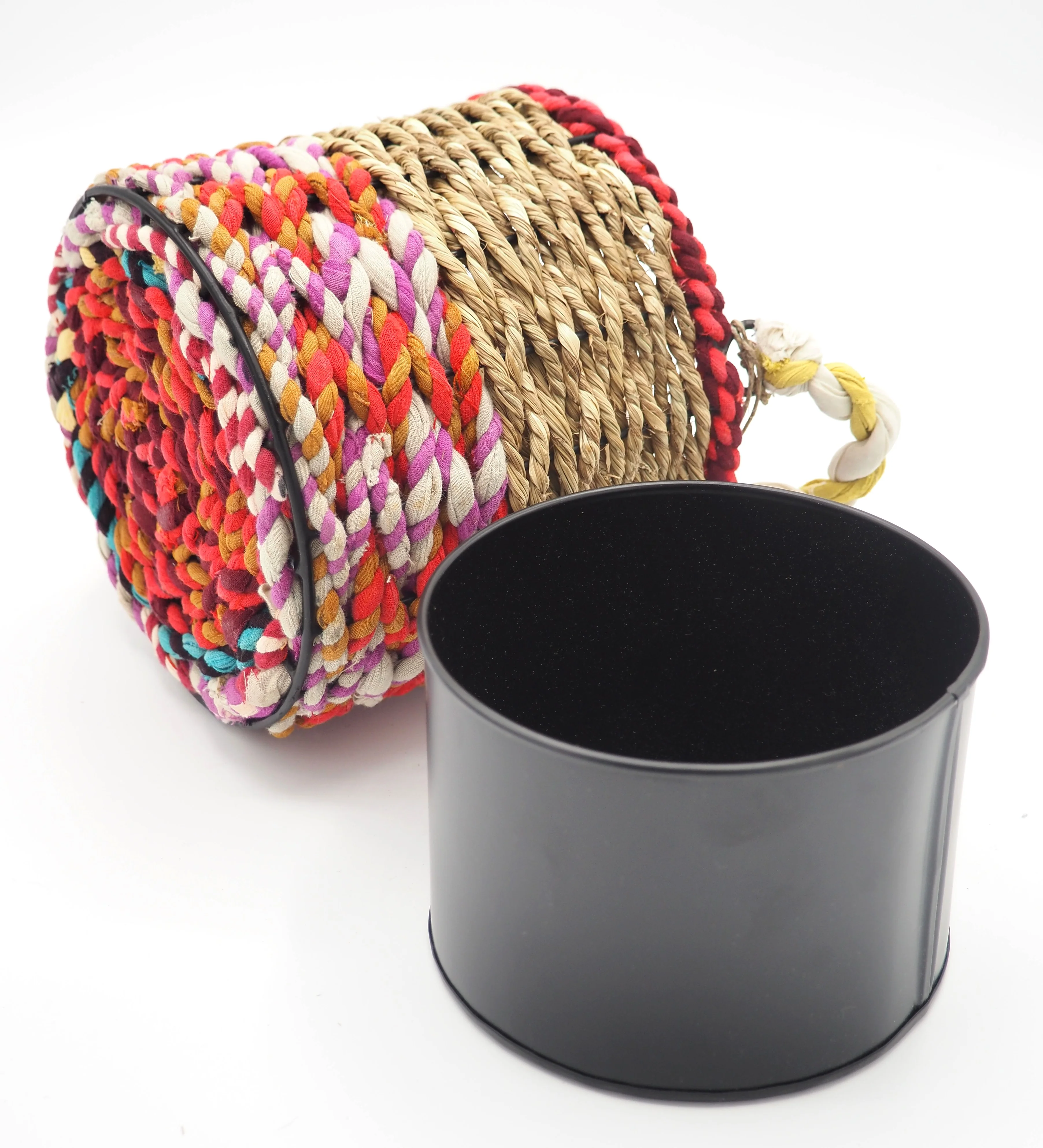 Munja and Reclaimed Fabric Eco Hanging Planter – Medium - Image 3