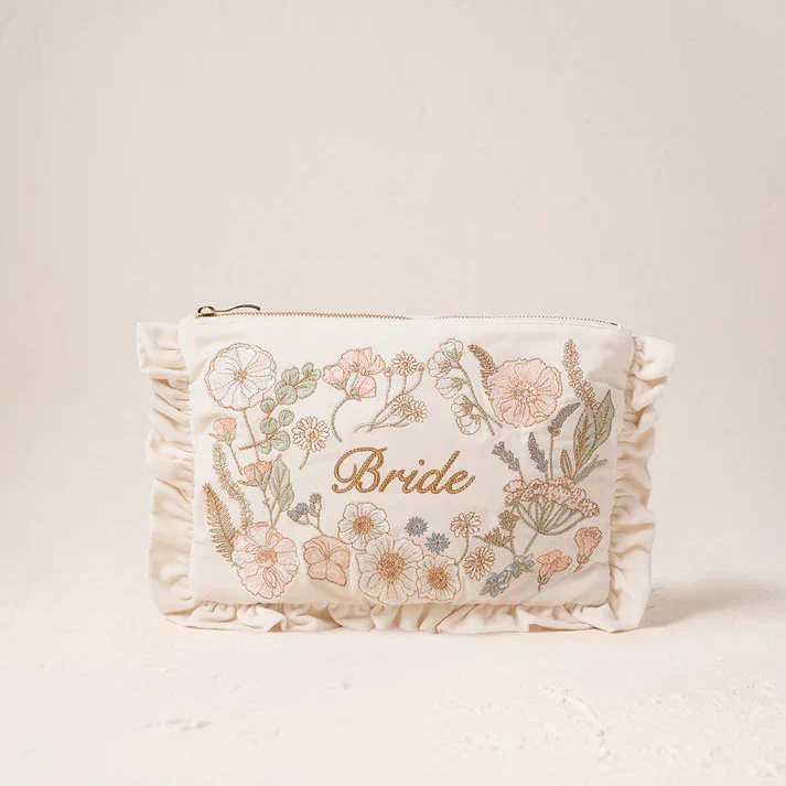 Pressed Flowers Bride Frill Pouch - Cream