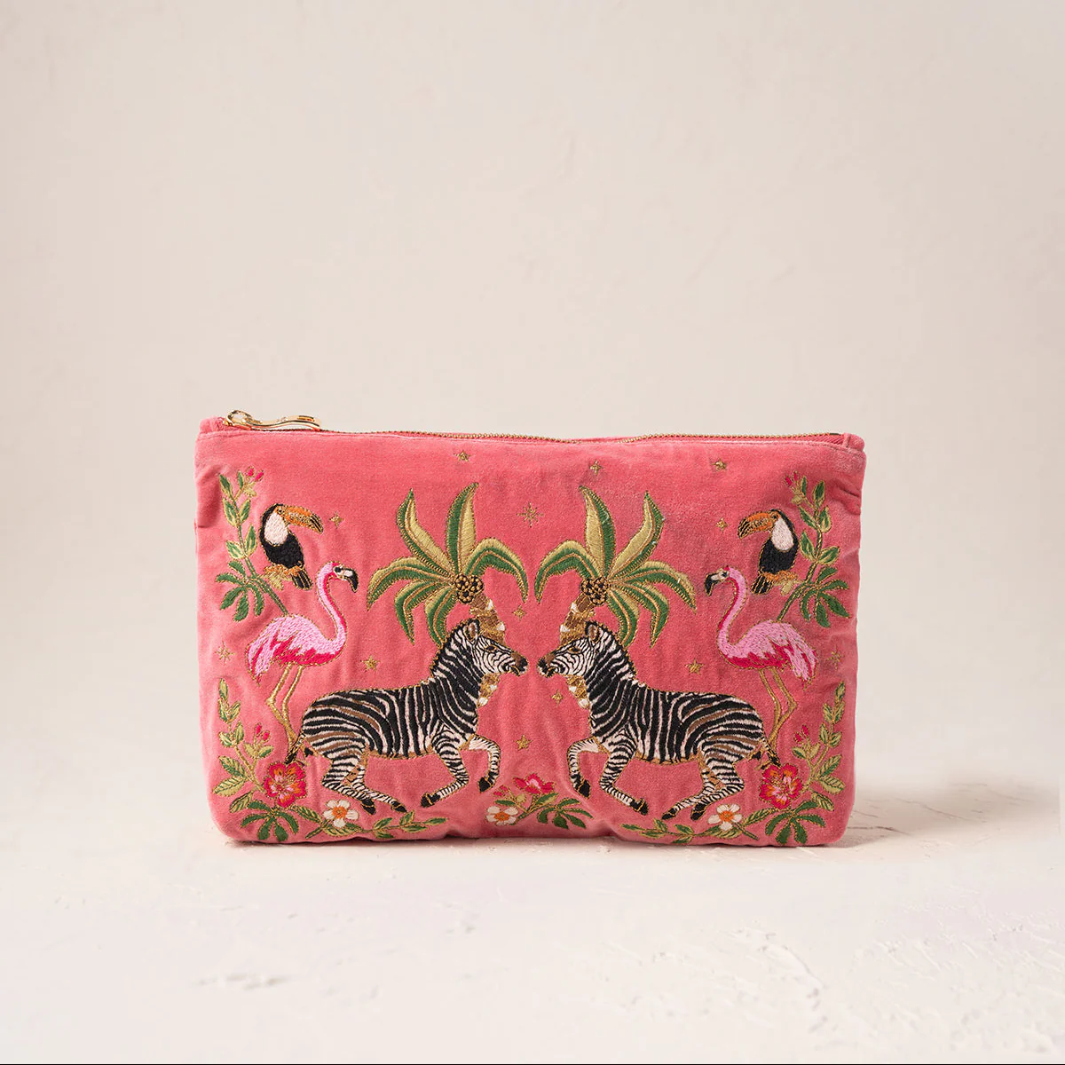 Wild Zebra Palm Everyday Pouch - Blush Pink