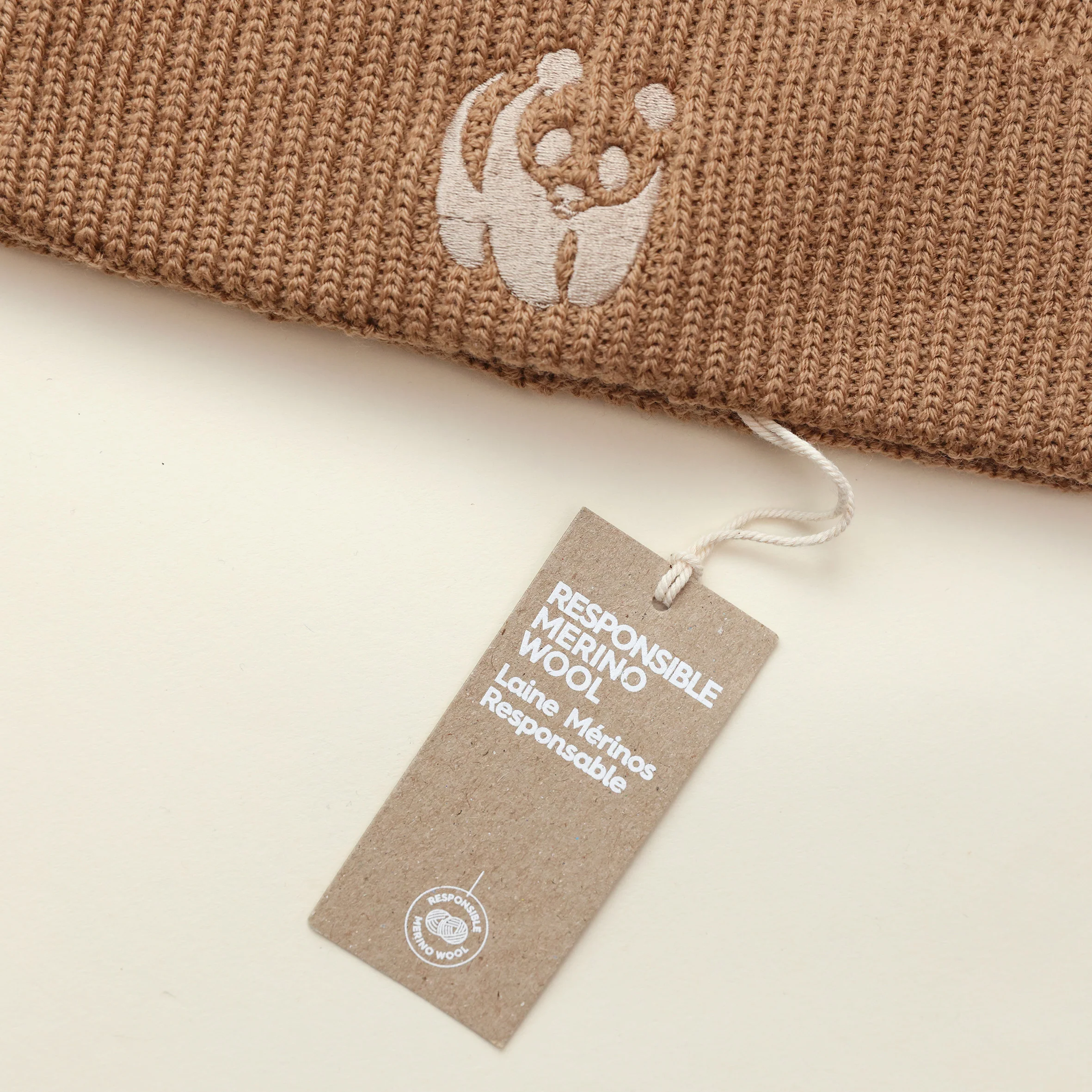 Merino Wool Panda Beanie Hat - Camel - Image 7